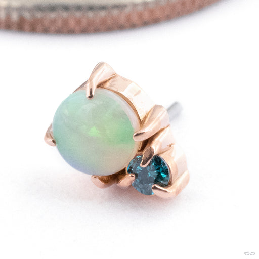 Afterglow Press-fit End in 14k Rose Gold with Blue Diamond and White Opal from Maya Jewelry