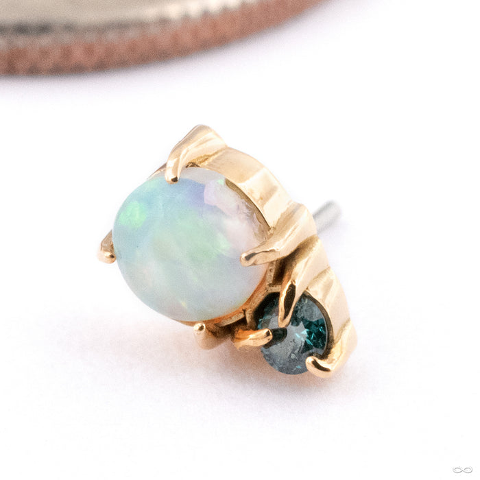 Afterglow Press-fit End in 14k Yellow Gold with Blue Diamond and White Opal from Maya Jewelry