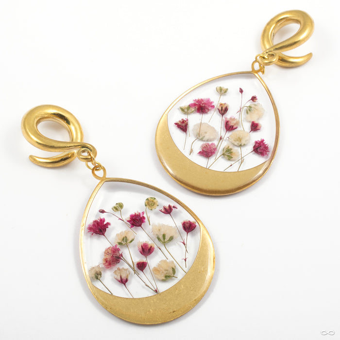 Flower and Fern Weights with Brass Hooks from Uzu Organics with pink and white flowers