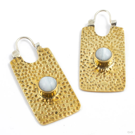 Kawaii Earrings from Oracle in yellow brass with blue lace agate