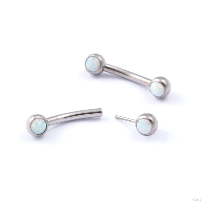 Curved Press-fit Post with Side-set Stones in Titanium from Neometal with white opal