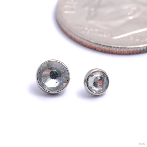 Flat Back Faceted Gem Threaded End in Titanium from Industrial Strength with clear CZ