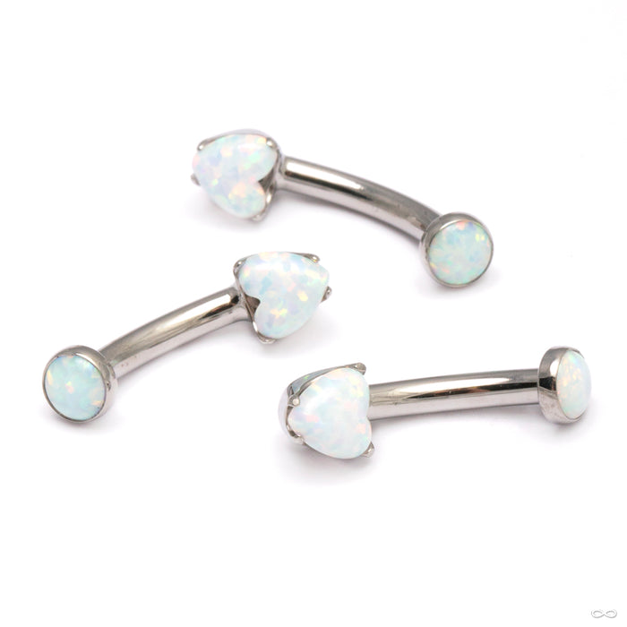 Heart Curved Barbell in Titanium from Anatometal with white opal