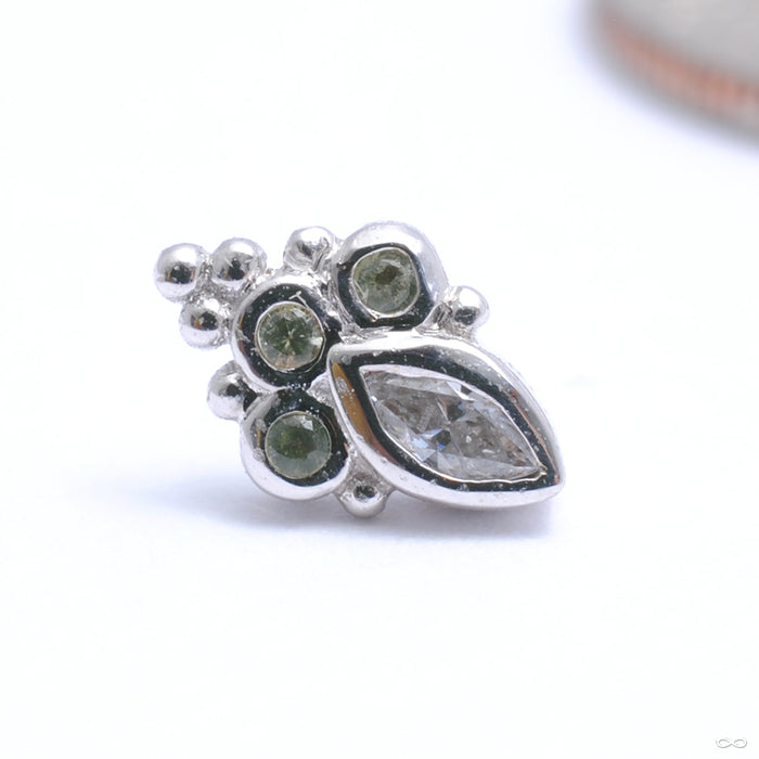 Mini Marquise Sarai Press-fit End in Gold from BVLA with clear CZ & peridot