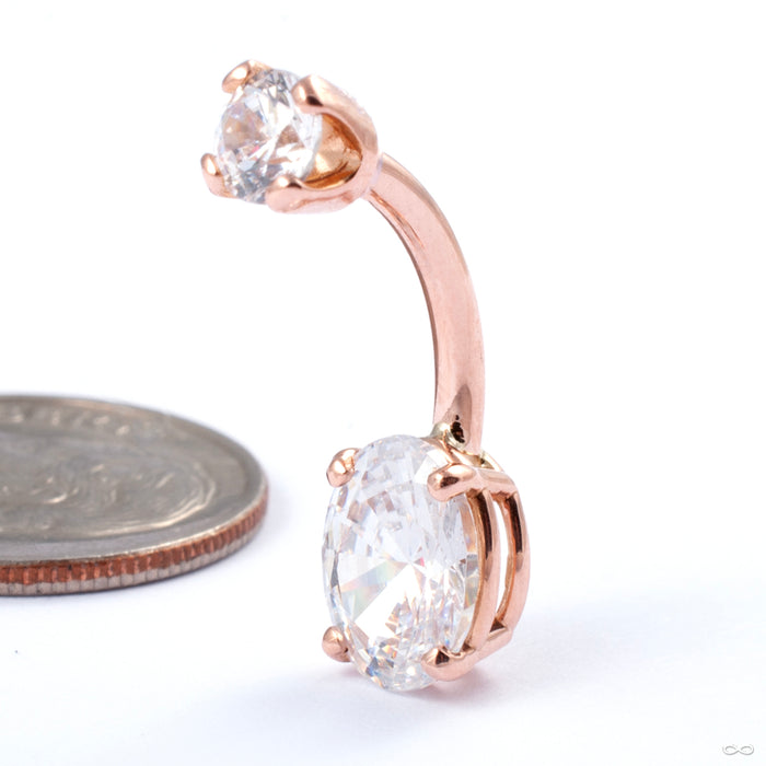 Prong-set Oval-cut Threaded Navel Curve in Gold from LeRoi in rose gold with clear cz