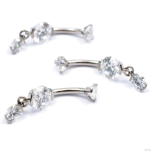Prong-set Faceted Gem Curved Barbell with Dangle in Titanium from Industrial Strength in assorted sizes