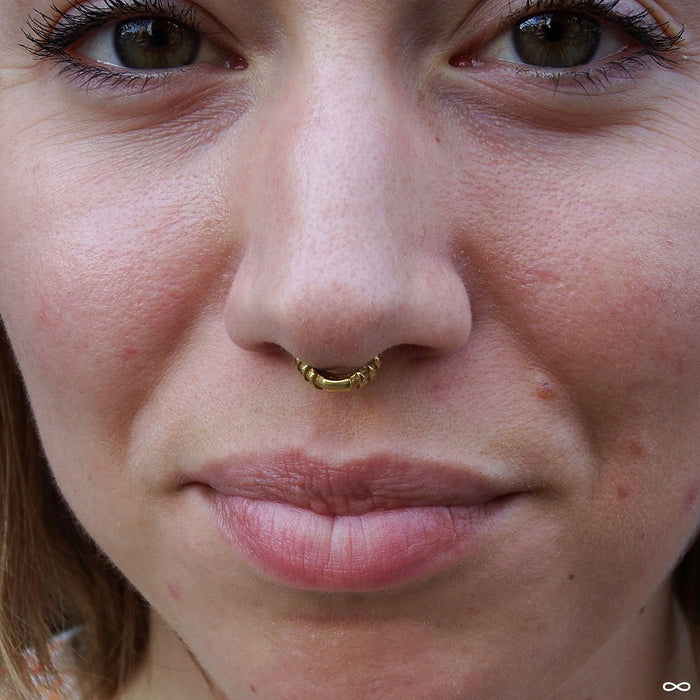 Septum piercing with Chevronelle Clicker from Tether Jewelry in Yellow Gold