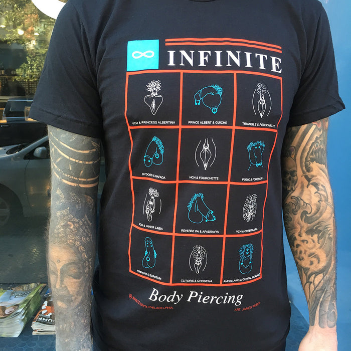 Andru Rogge wearing "Modern Primitives" Infinite Body Piercing T-Shirt