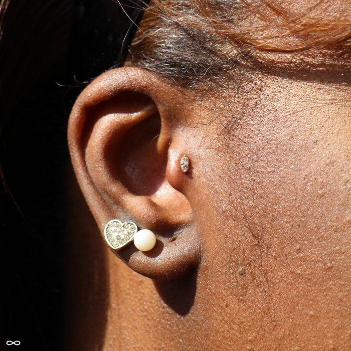 Tragus Piercing with 2 Stone Marquise Press-fit End in Gold from LeRoi with Clear CZ