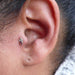 Tragus piercing with Mini Marquise Sarai Press-fit End in Gold from BVLA in Amethyst & Clear CZ