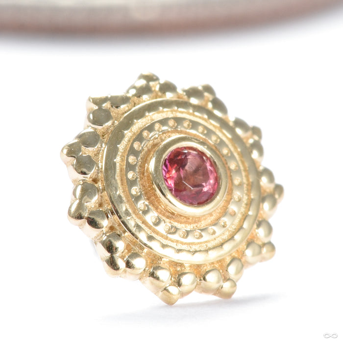 Afghan Press-fit End in Gold from BVLA in yellow gold with pink topaz