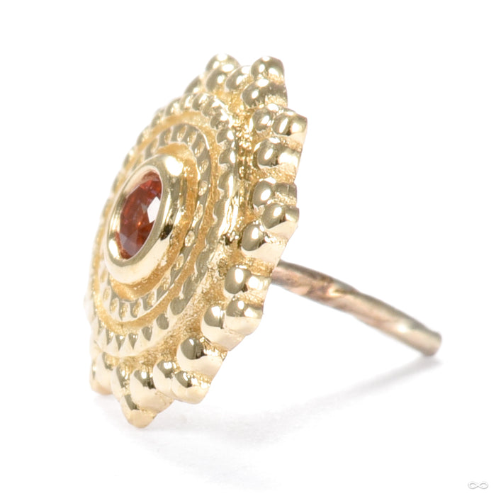 Afghan Press-fit End in Gold from BVLA in yellow gold with poppy topaz side