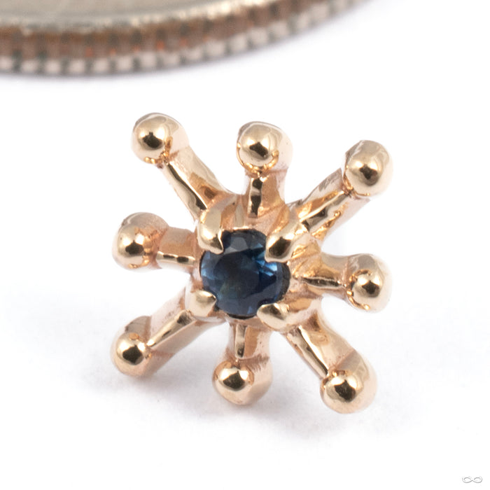 Atomic Press-fit End in Gold from Sacred Symbols in yellow gold with blue sapphire