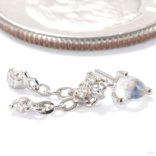 Aurora Press-fit End in 14k White Gold with Blue Moonstone and Moissanite from Ember Body Jewelry