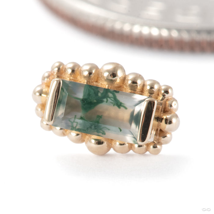 Beaded Baguette Press-fit End in 14k Yellow Gold with Moss Agate from BVLA