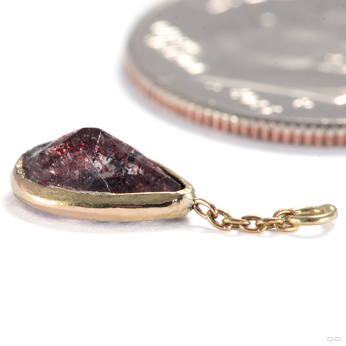 Bezel Teardrop Charm in 18k Yellow Gold with Elestial Quartz from Diablo Organics side profile