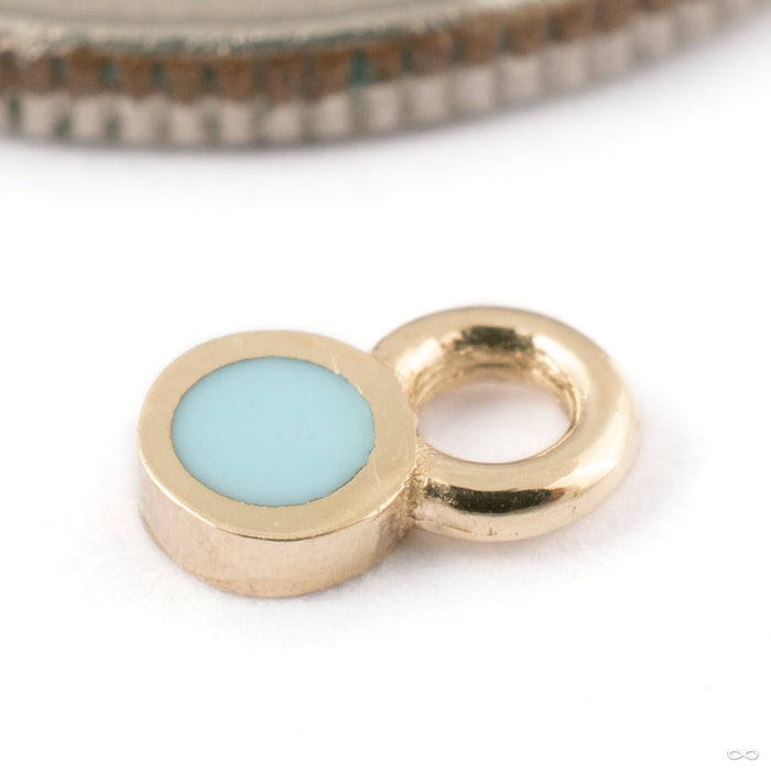Bitty Polka Charm in Gold from Pupil Hall in 14k yellow gold with robin blue enamel