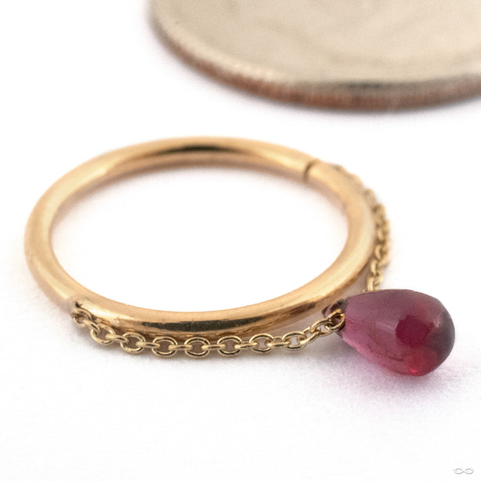 Briolette Seam Ring in Gold from Pupil Hall in 14k Yellow Gold with Rhodolite Garnet detail photo