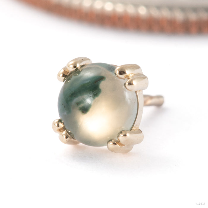 Cab Prong Press-fit End in 14k Yellow Gold with Moss Agate from BVLA