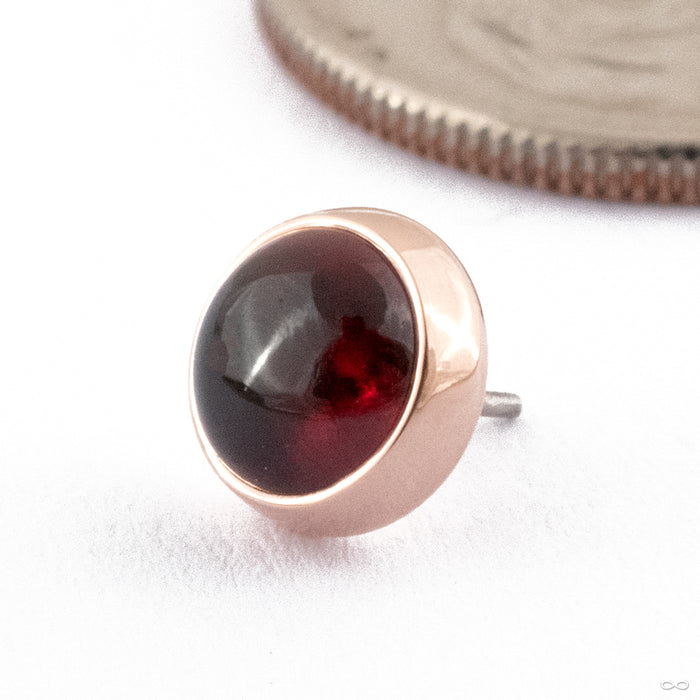 Cabochon Bezel Press-fit End in 14k Rose Gold with Garnet from Dusk Body Jewelry