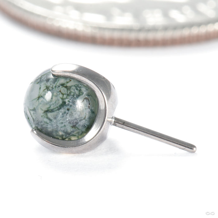 Claw-set Stone Press-fit End in Titanium from People's Jewelry in moss agate
