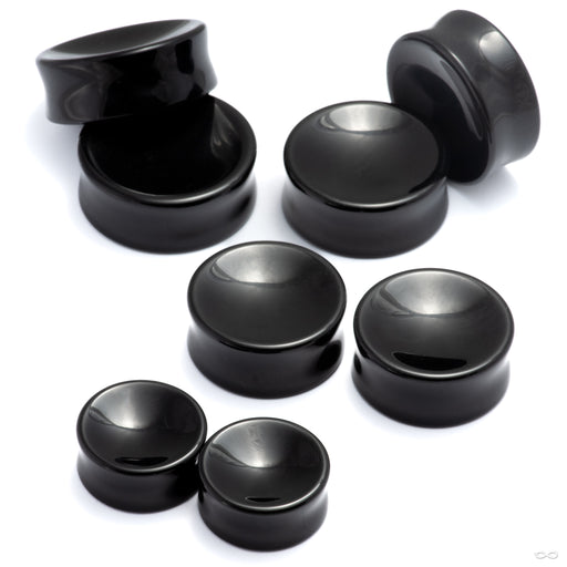 Concave Black Obsidian Plugs from Diablo Organics in assorted sizes