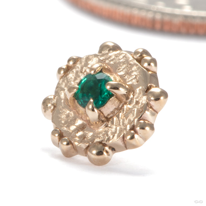 Crest Press-fit End in 14k Yellow Gold in Emerald from Sacred Symbols