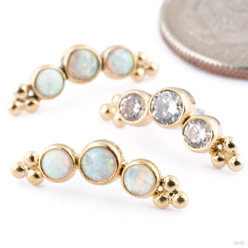 Curved Gem Cluster with Tri-Beads Press-fit End in Gold from Anatometal