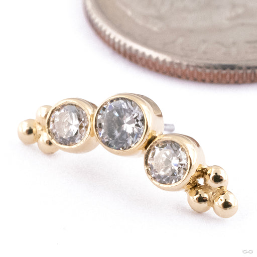 Curved Gem Cluster with Tri-Beads Press-fit End in Gold from Anatometal with clear CZ