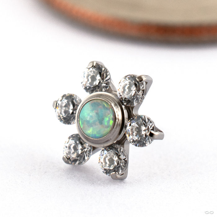 Daisy Press-fit End in Titanium with White Opal and Clear CZ from Canasteel Jewelry