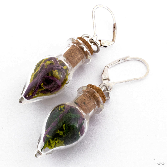 Dayak Terrarium Earrings from Uzu Organics in 18g with green and purple moss silver