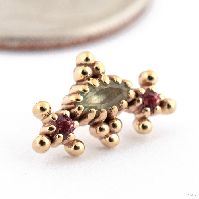 Diadem Press-fit End in Gold from Sacred Symbols in 14k Yellow Gold with Gray Sapphire and Rhodolite