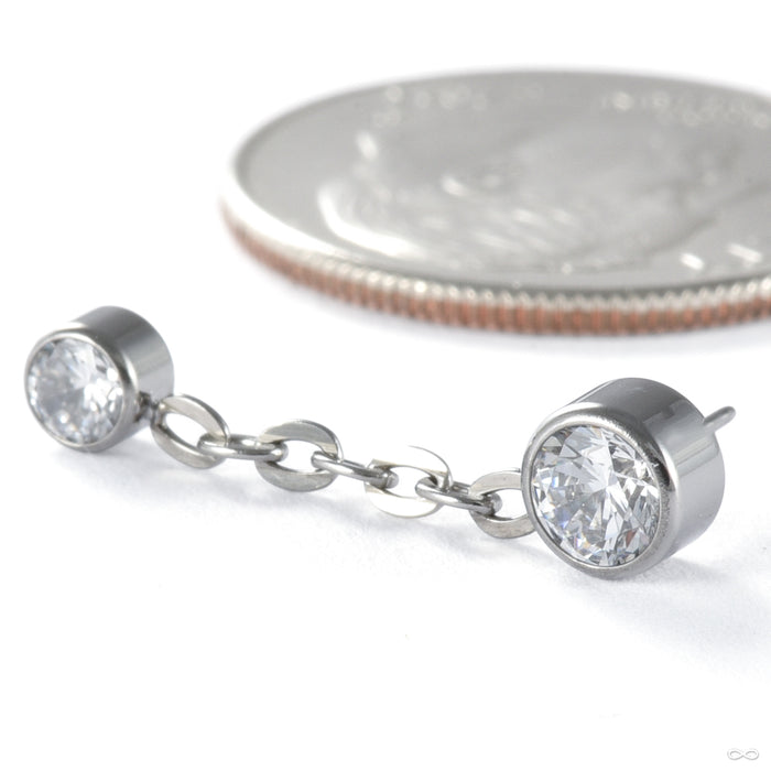 Double Bezel Dangle Press-fit End in Titanium from NeoMetal in clear cz long