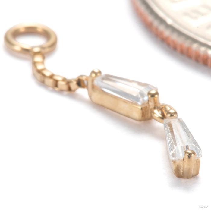 Double Trouble Charm in 14k Yellow Gold with Clear CZ from Ember Body Jewelry