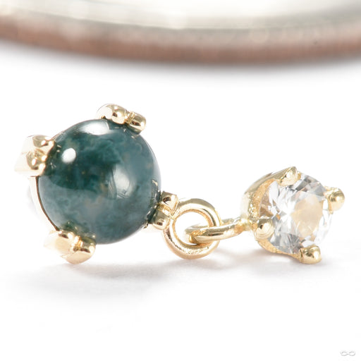 Duet Cab Prong Press-fit End in Gold from BVLA with moss agate & white sapphire