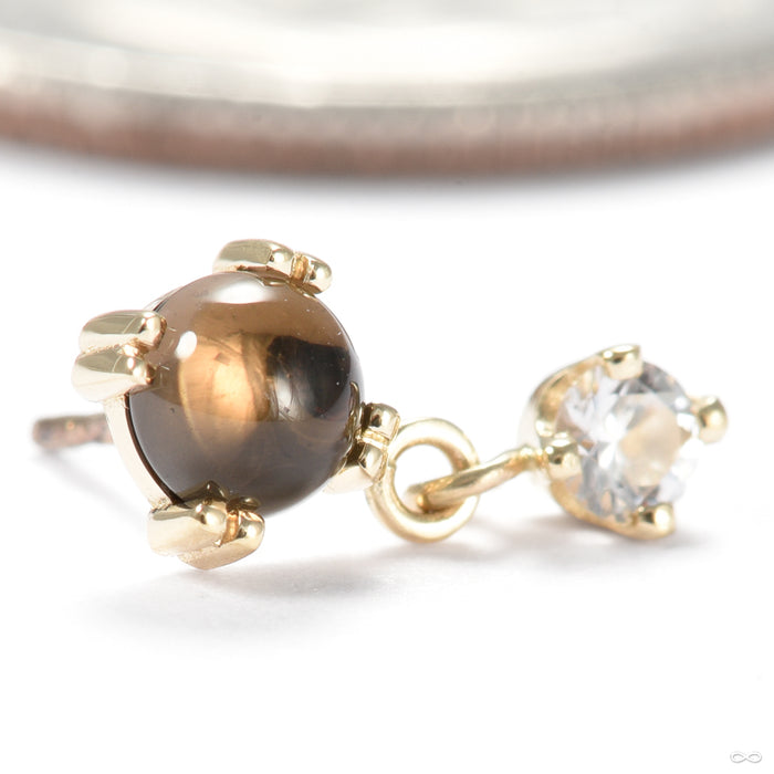 Duet Cab Prong Press-fit End in Gold from BVLA with smoky quartz & white sapphire