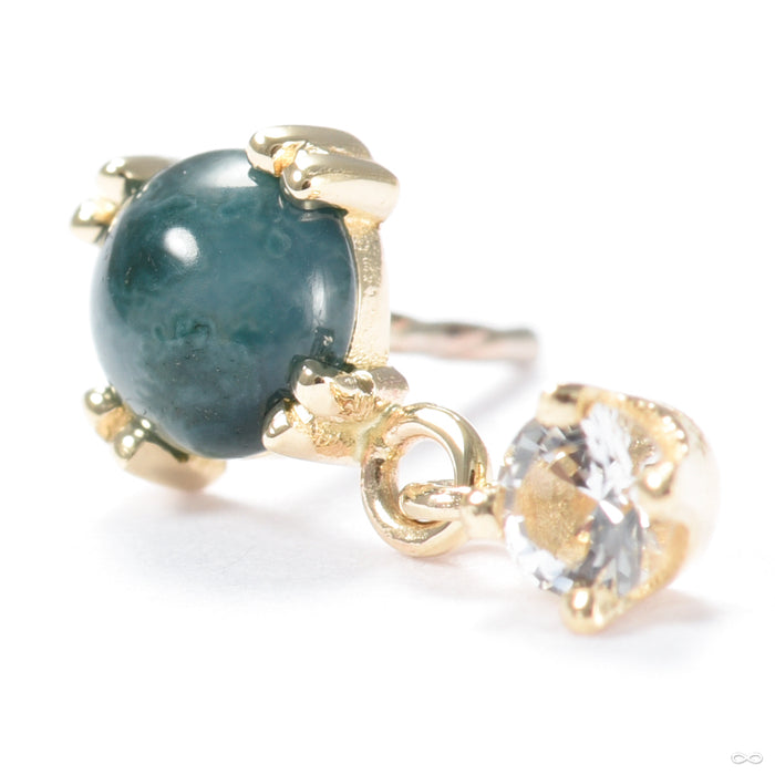Duet Cab Prong Press-fit End in Gold from BVLA with moss agate & white sapphire