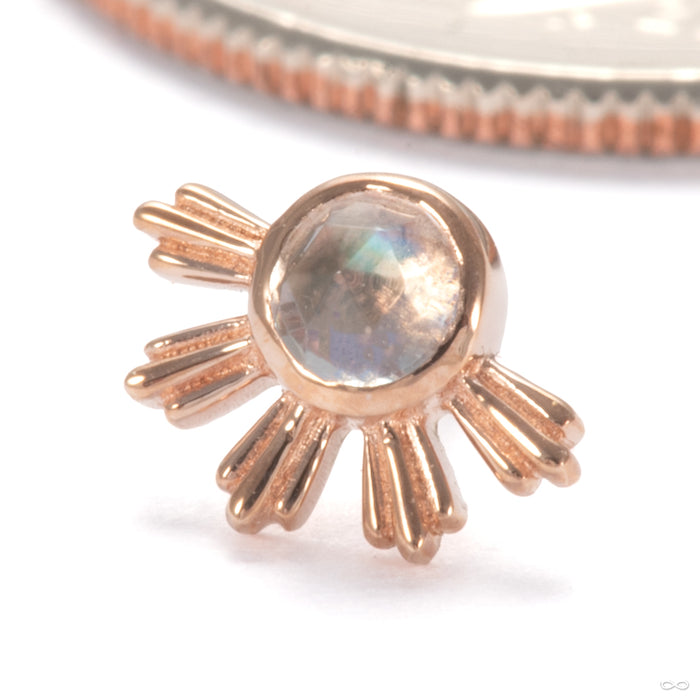 Eclipse Press-fit End in 14k Rose Gold with Rainbow Moonstone from Ember Body Jewelry