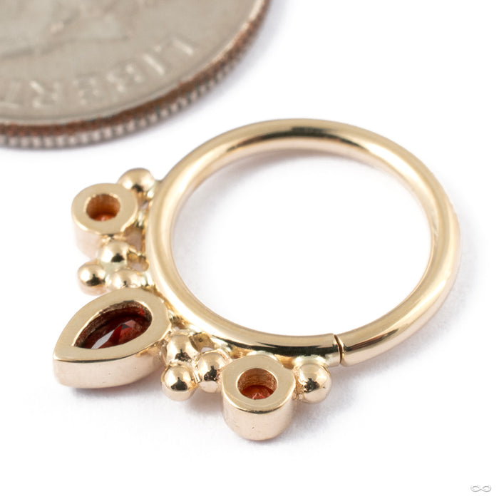 Eden Pear Seam Ring in Gold from BVLA in 14k Yellow Gold with Garnet and Honey Topaz back view