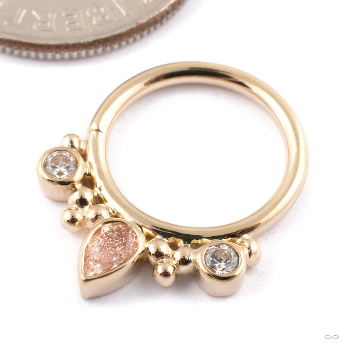 Eden Pear Seam Ring in Gold from BVLA in 14k Yellow Gold with Oregon Sunstone and Clear CZ