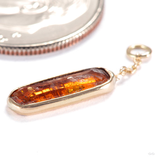Elongate Charm in 18k Yellow Gold with Hessonite Garnet from Diablo Organics side profile