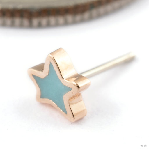 Enamel Star Press-fit End in Gold from Pupil Hall in 14k rose gold with robin blue enamel