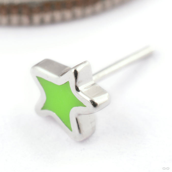 Enamel Star Press-fit End in Gold from Pupil Hall in 14k white gold with lime green enamel