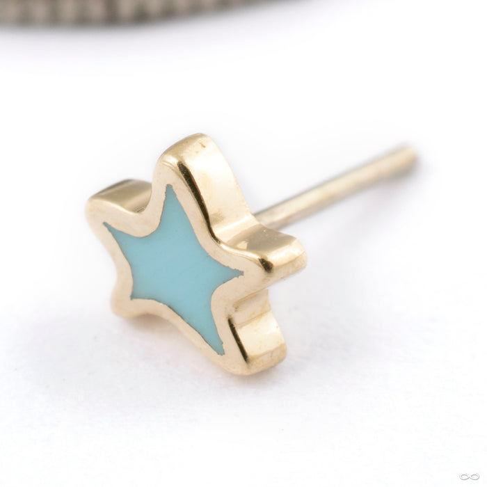 Enamel Star Press-fit End in Gold from Pupil Hall in 14k yellow gold with robin blue enamel