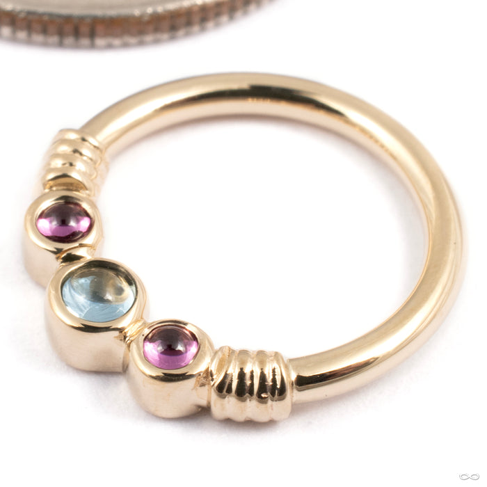 Faraway Seam Ring in Gold from BVLA in 14k Yellow Gold with Aquamarine and Rhodolite