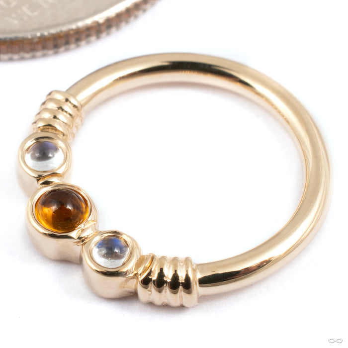 Faraway Seam Ring in Gold from BVLA in 14k Yellow Gold with Citrine and Rainbow Moonstone