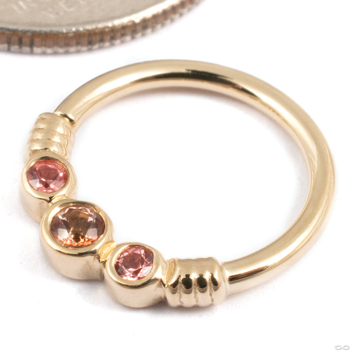 Faraway Seam Ring in Gold from BVLA in 14k Yellow Gold with Peach Topaz and Padparadscha Sapphire