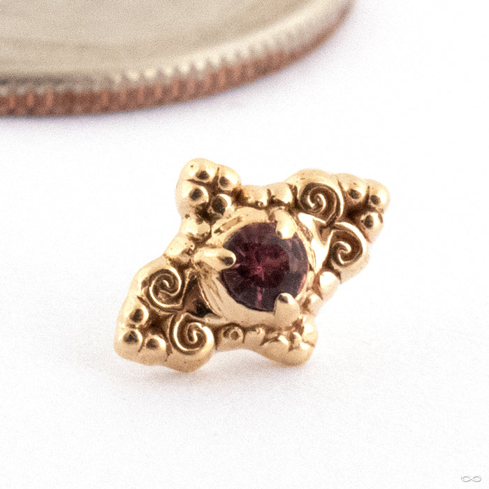 Filigree Press-fit End in Gold from Sacred Symbols in 14k Yellow Gold with Rhodolite