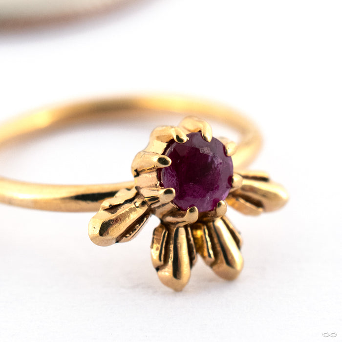 Floret Seam Ring in Gold from Sacred Symbols in 14k Yellow Gold with Ruby Detail