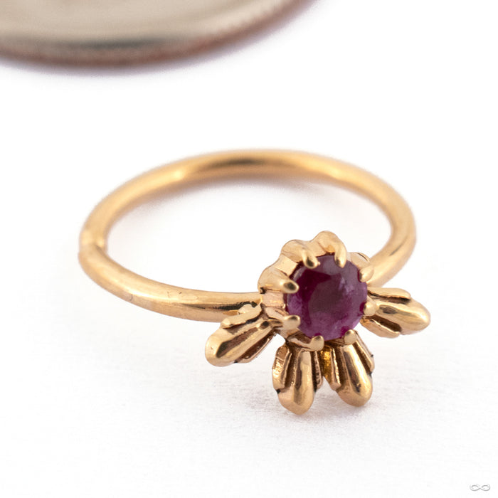 Floret Seam Ring in Gold from Sacred Symbols in 14k Yellow Gold with Ruby